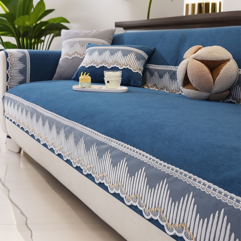 条纹沙发垫四季通用沙发套罩全包防滑坐垫夏冬直排靠背盖布巾深蓝