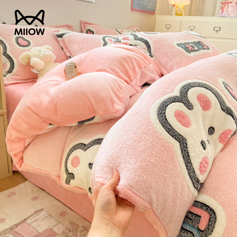 猫人保暖牛奶绒床上四件套冬季加厚珊瑚绒床单被套三件套床品套件