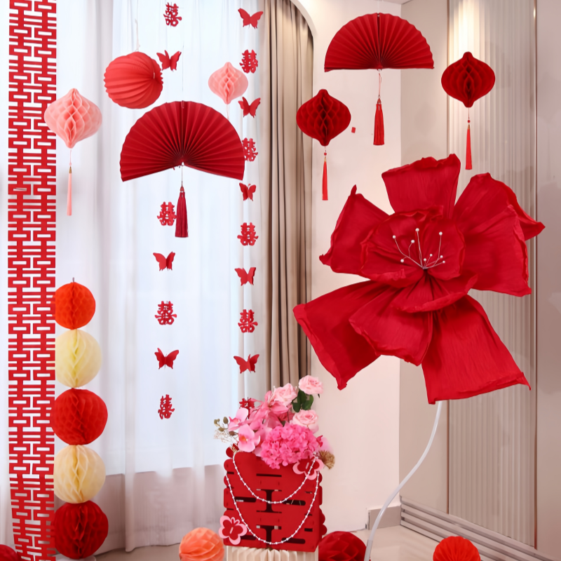 结婚装饰客厅男方新房女方卧室婚礼晨袍拍照背景蝴蝶婚房布置套装