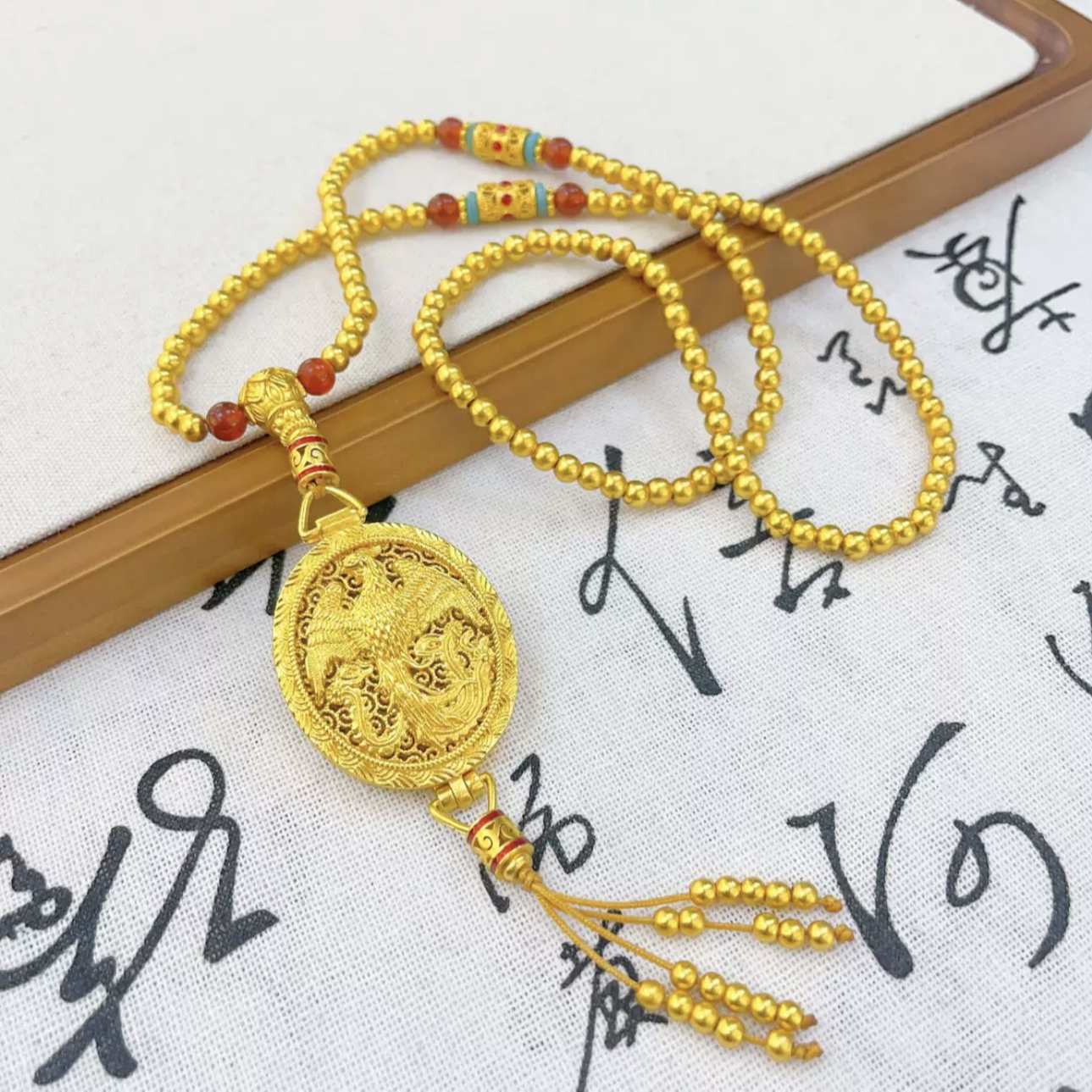 铜合金项链 国潮凤凰于飞项链香囊吊坠花丝新中式手工毛衣链