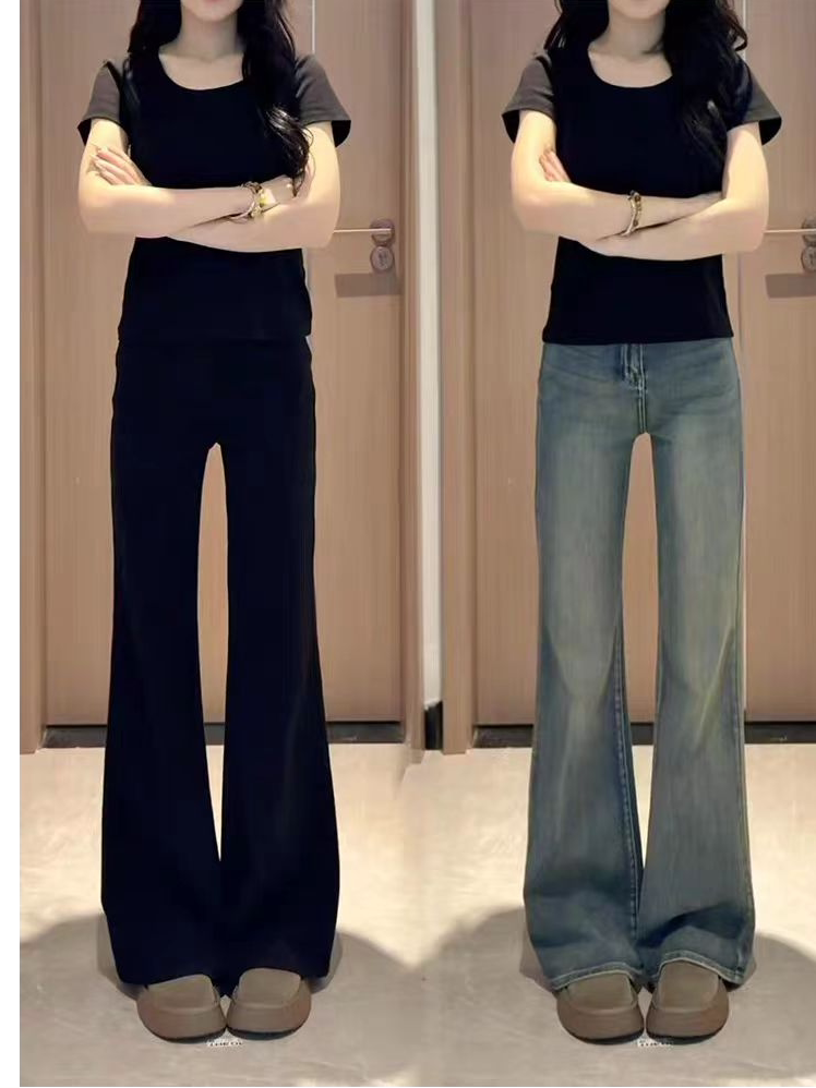 复古微喇牛仔裤女2025新款高腰时尚弹力显瘦胖mm直筒喇叭裤子