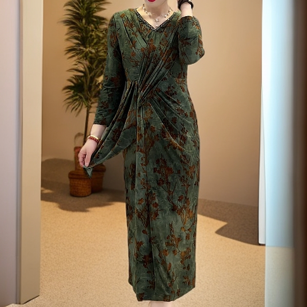 A889245新款时尚轻奢气质显瘦洋气高贵优雅中老年妈妈装连衣裙