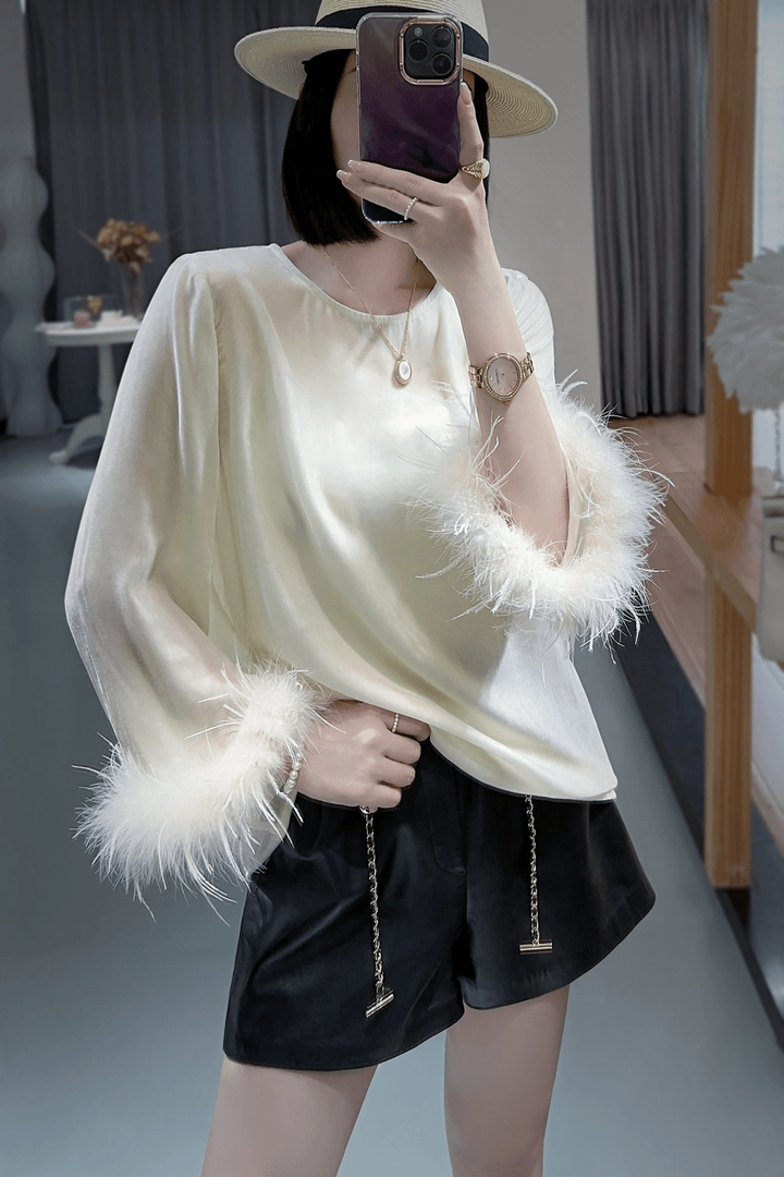 【知秋】秋季新中式国风圆领丝绒打底衫女时尚气质复古百搭圆领长袖