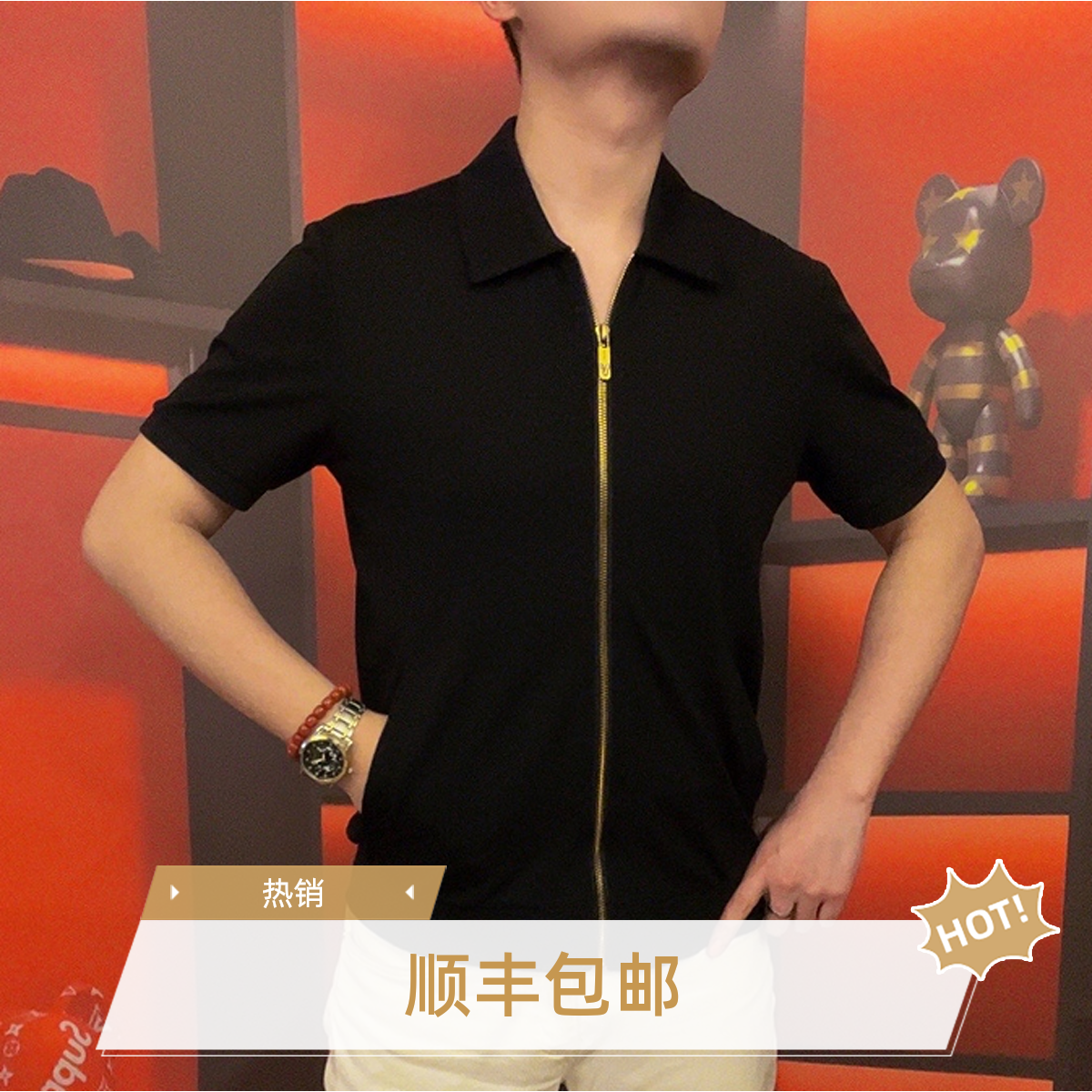 【顺丰包邮】男翻领开衫拉链款短袖商务休闲休闲百搭高品质半袖3372