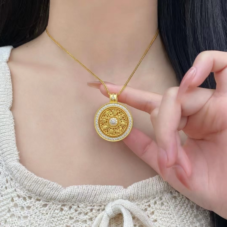 【肖邦链+罗盘吊坠】新中式时来运转锁骨链八宝罗盘吊坠