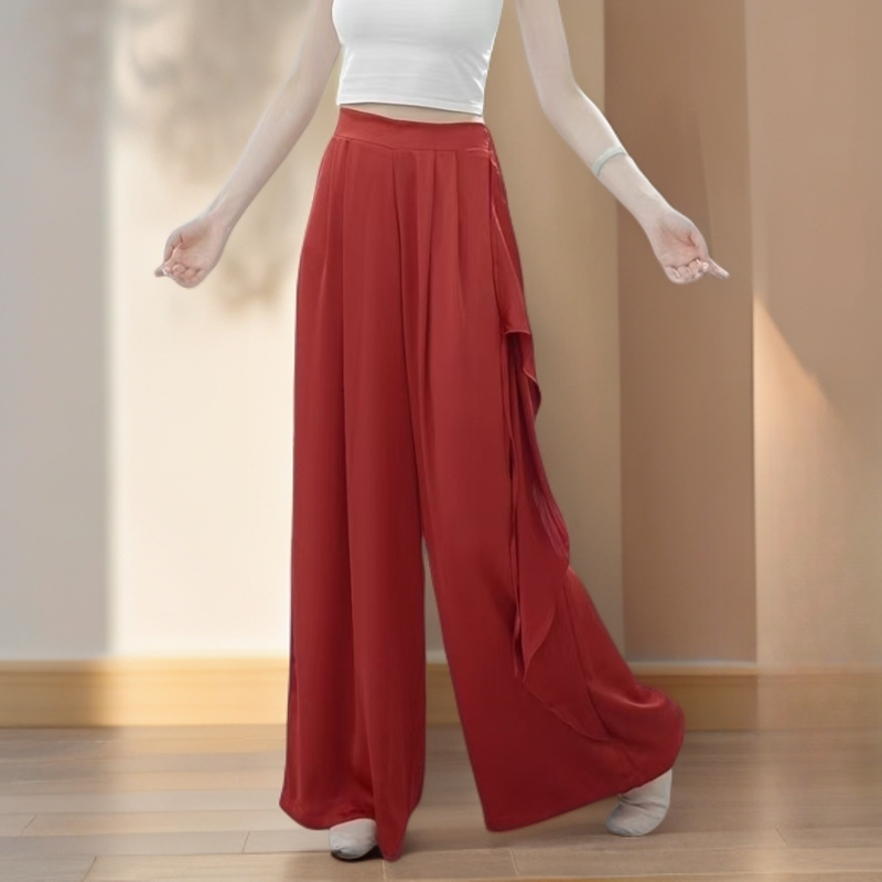 老师同款直筒飘逸宽松阔腿裤中国舞设计感飘带裤23112