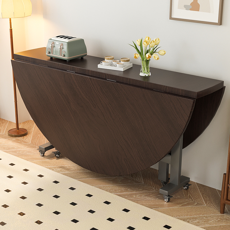 餐桌家用餐厅折叠吃饭桌小户型靠墙省空间圆形桌子可移动家用餐桌