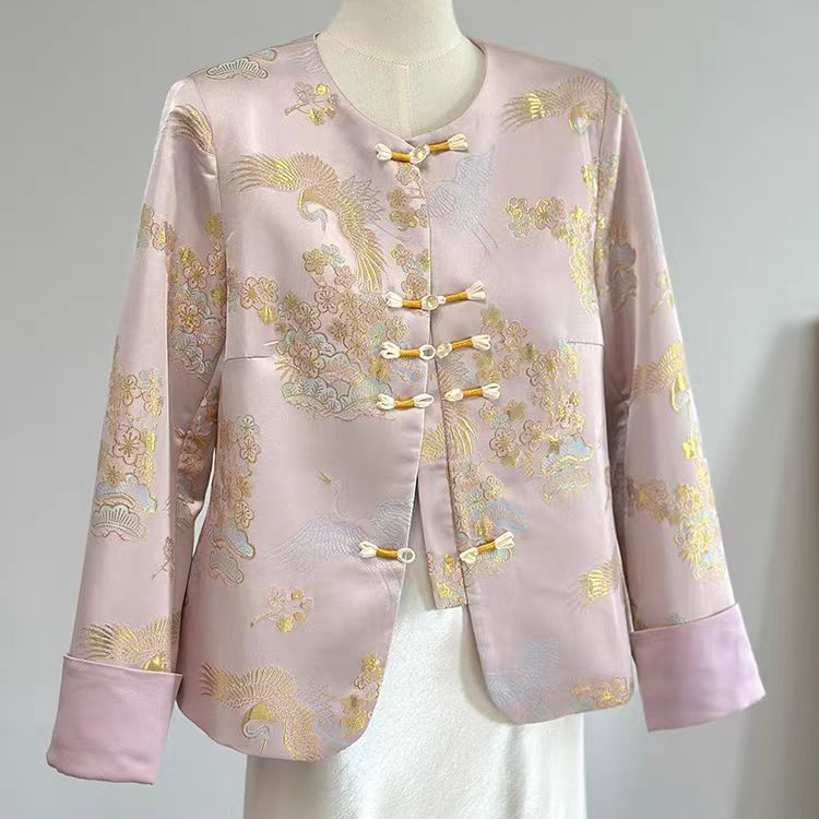 245梅花仙鹤新中式国风重工显瘦盘扣短款外套上衣