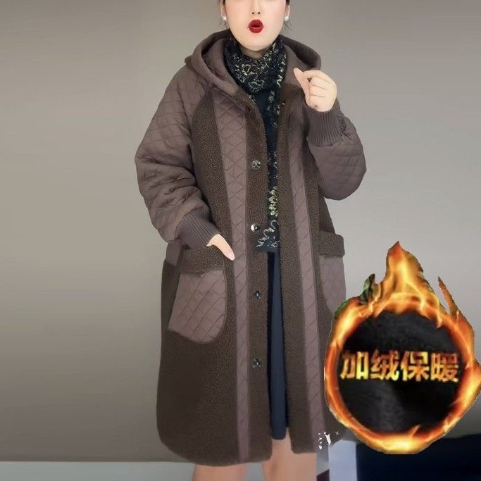 冬季新款连帽加厚保暖双面穿中长款气质休闲妈妈装宽松显瘦女