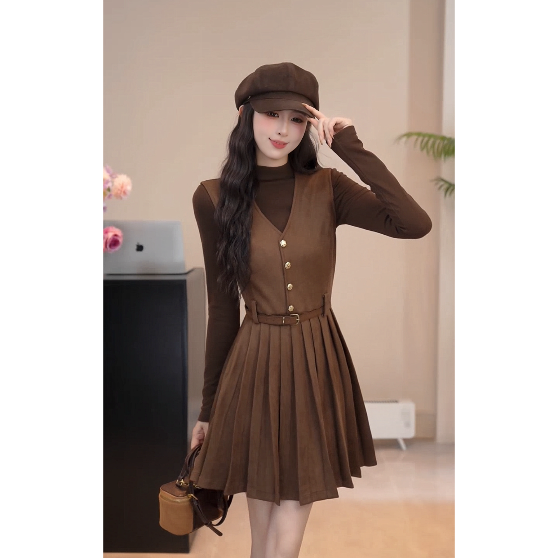 YUANLIANSU/圆脸酥【幻影凌云】千金风时尚气质打底衫+连衣裙两件套