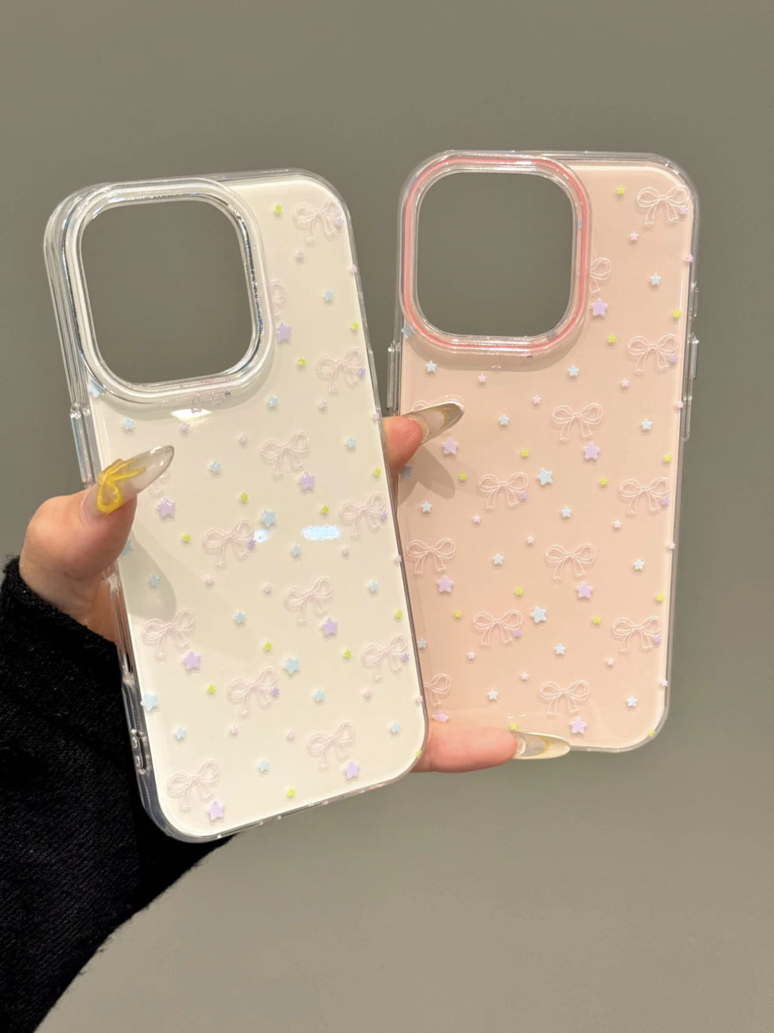 满屏蝴蝶结彩星星适用苹果16Pro大孔15手机壳14卡通13套12女11套