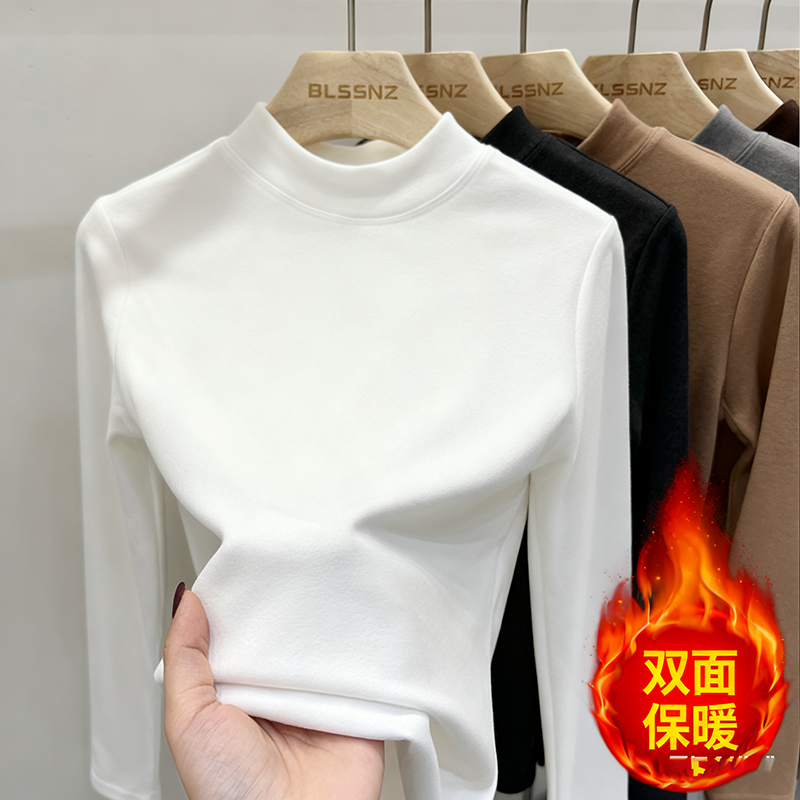 半高领打底衫秋冬内搭T恤磨毛双面德绒保暖紧身长袖打底上衣女装