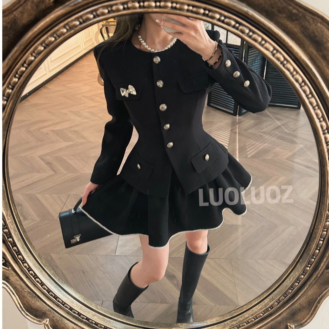 LUOLUOZ【蝶影黄昏】绝美时尚上衣外套＋半身短裙裤两件套JF1162