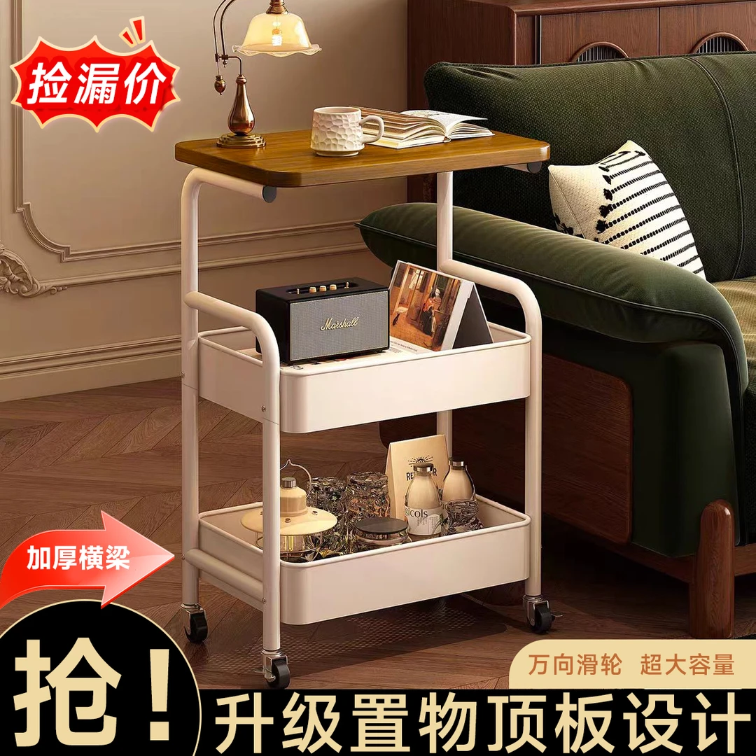 中古置物架可移动小推车复古茶几桌边卧室床头柜置物架多层收纳架