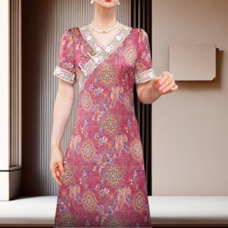 【雅岚女装】时尚洋气显瘦新中式改良旗袍裙女时尚复古妈妈装高级感