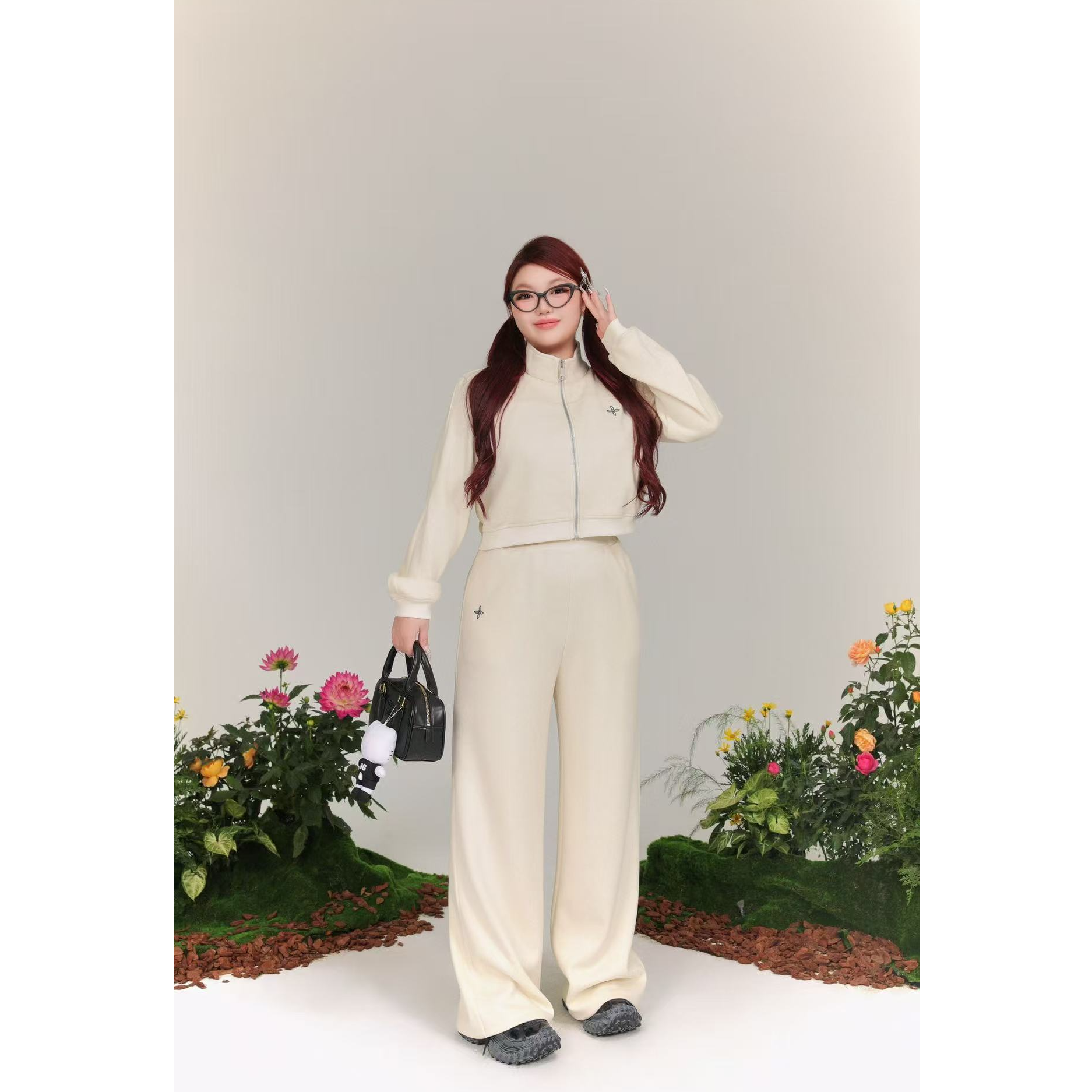 慧芝huizhi DS864十字花套装 定制款 韩系简约休闲大码运动套装