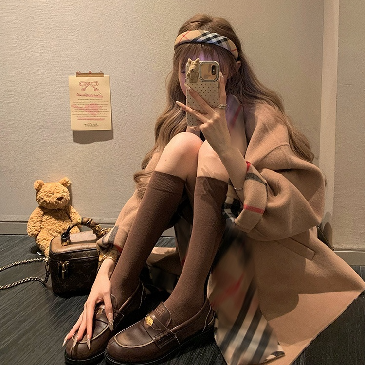 LLJ 京都千金 双面羊毛绒咖色外套披肩舒适毛呢大衣