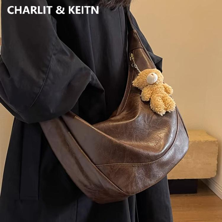 CHARLIT&KEITN通勤包包女士2025新款大容量斜挎包单肩包真皮女包