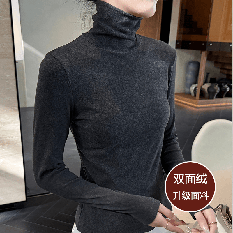 加绒加厚打底衫女内搭堆堆高领冬季德绒洋气百搭长袖时尚纯色上衣