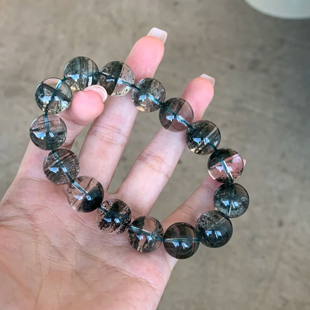 天然巴西千层墨绿幽灵手串绝美绿幽灵水晶吸金手链轻奢多样性发一