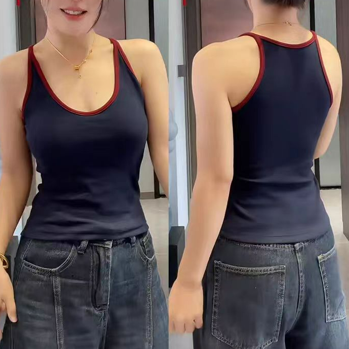 早秋显瘦吊带背心U领带胸垫百搭打底修身纯欲内搭上衣秋