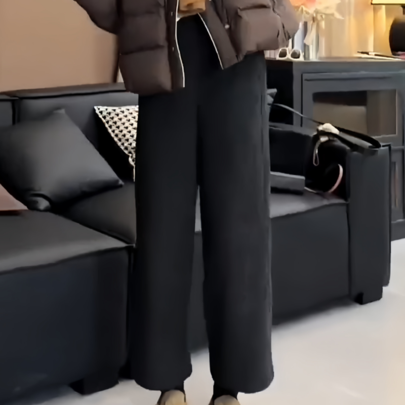 秋冬纯色阔腿慵懒风时尚风女高腰气质风大码胖妹妹显瘦垂感休闲裤