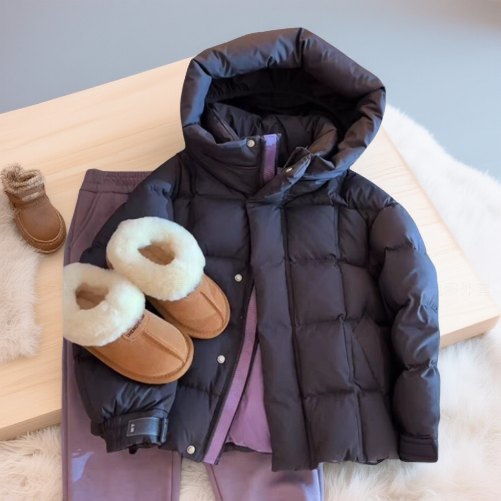 现货女童羽绒服冬季加厚2025新款洋气儿童冬装简约宽松面包服外套