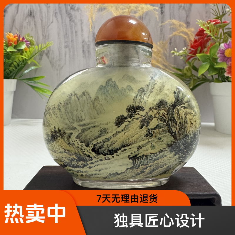 宫廷匠人非遗民俗手绘山水画工艺山水画中国风摆件内画鼻烟壶礼品