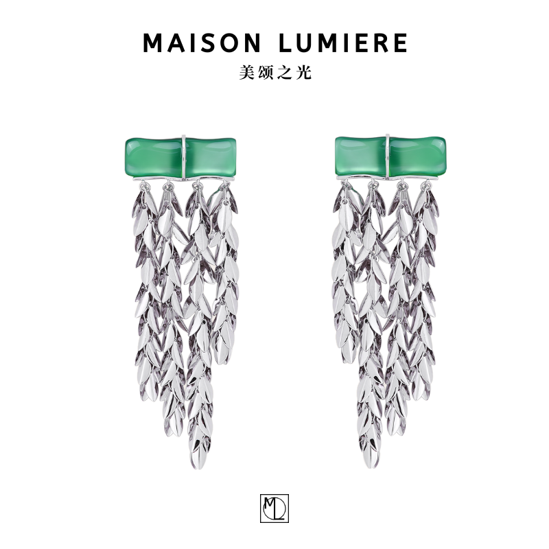 美颂之光 铜合金耳饰 竹外一枝流苏耳钉 小众 董洁春晚同款气质