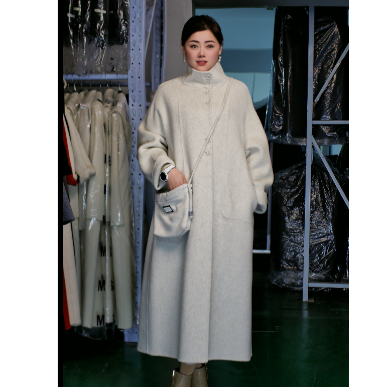 2025新款秋冬款网红立领慵懒宽松纯色保暖双面羊毛大衣2510