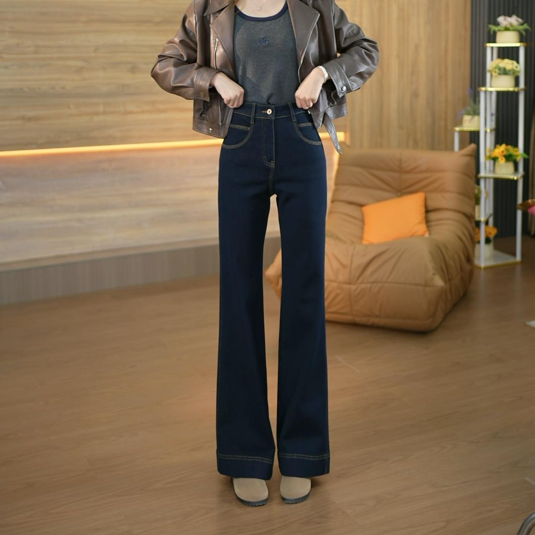 复古直筒微喇2025冬季新款牛仔裤女高腰修身显瘦阔腿裤女956