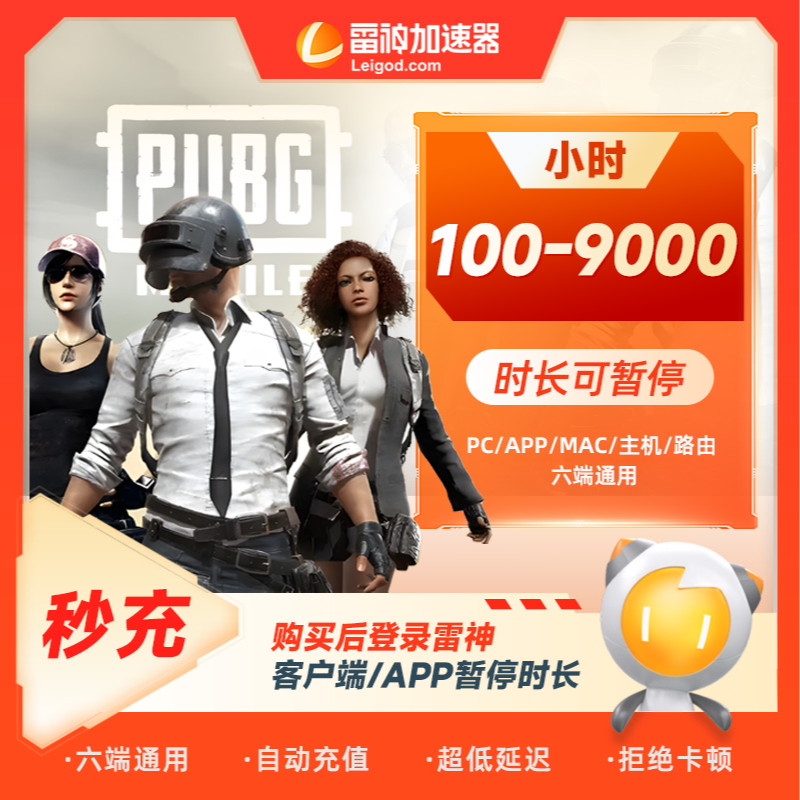 雷神加速器【官方直充】100小时-9000小时长可暂停/pubg/cs游戏加速
