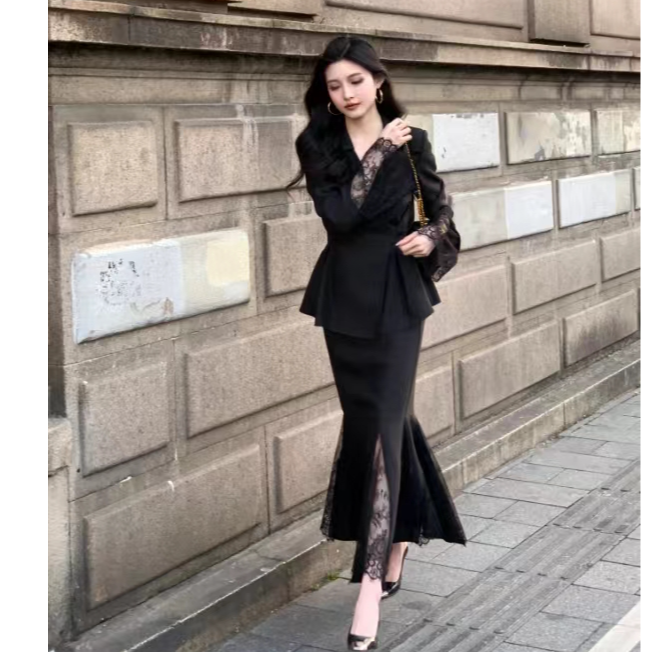 CHUCHU【月光蕾丝】 黑色套装XMZH6478+XMZH6354