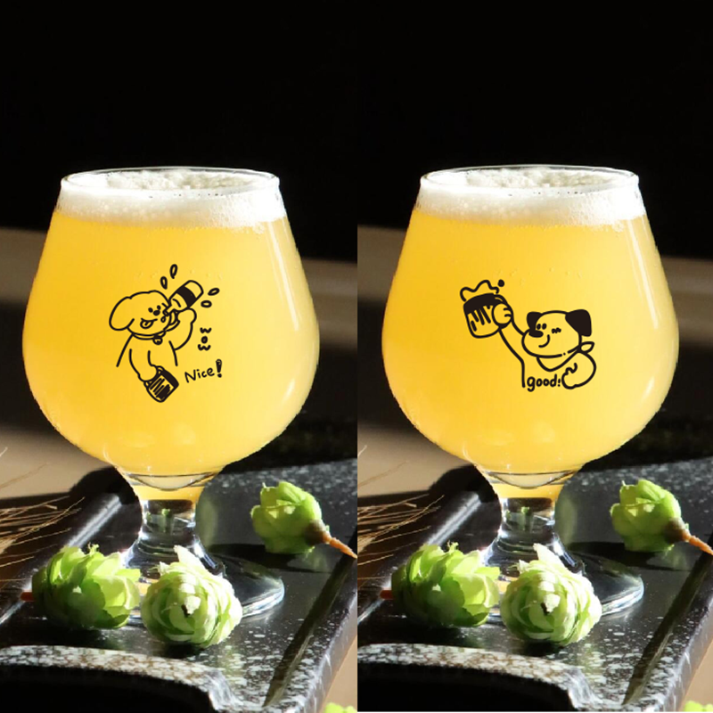 原创韩式可爱小狗ins风玻璃啤酒杯高脚甜品杯果酒果汁杯气泡水杯