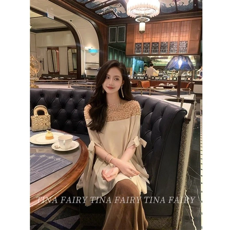 2025夏季新款轻奢小众别致重工珍珠斗篷上衣显瘦半身裙度假套