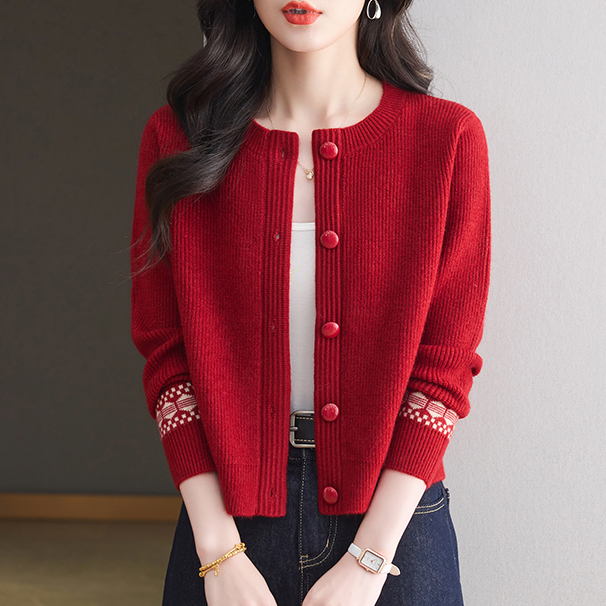 【绵羊毛】秋冬新款爆款开衫女圆领短款洋气百搭长袖外套老钱风上衣