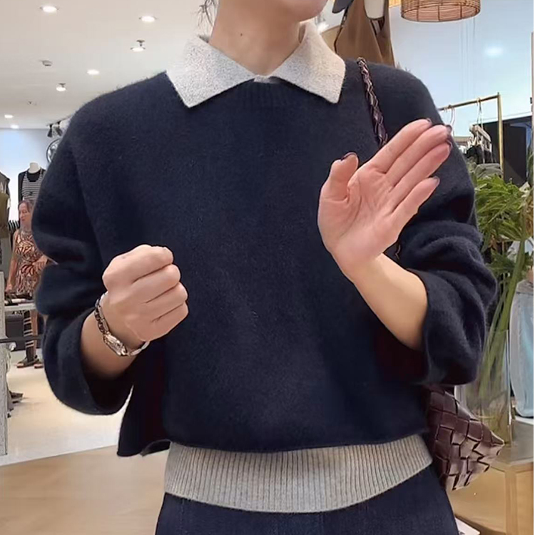 慵懒休闲风时尚套装圆领宽松时尚遮肉长袖上衣网红宽针织背心小衫