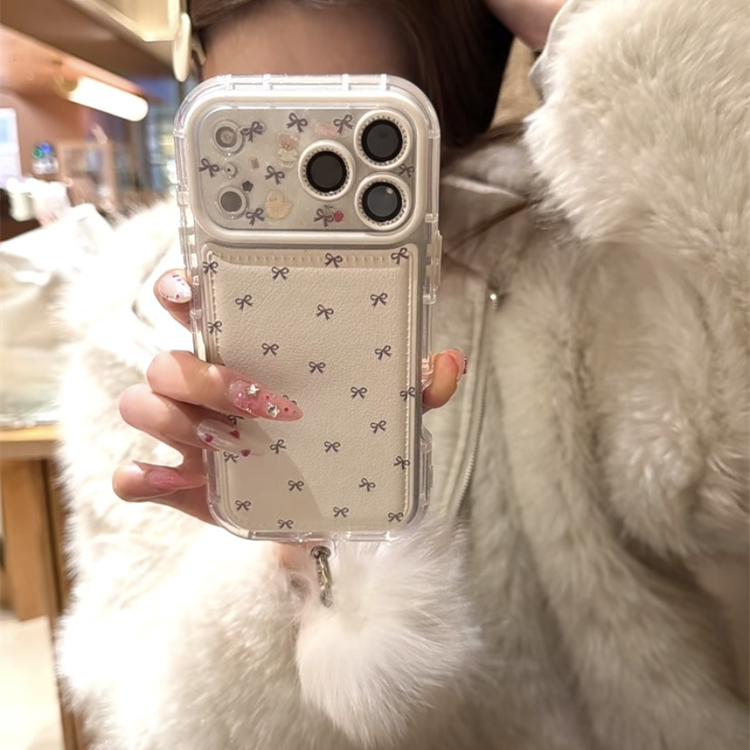 小众纯色蝴蝶结皮质白色适用iPhone17promax手机壳苹果16pro新15