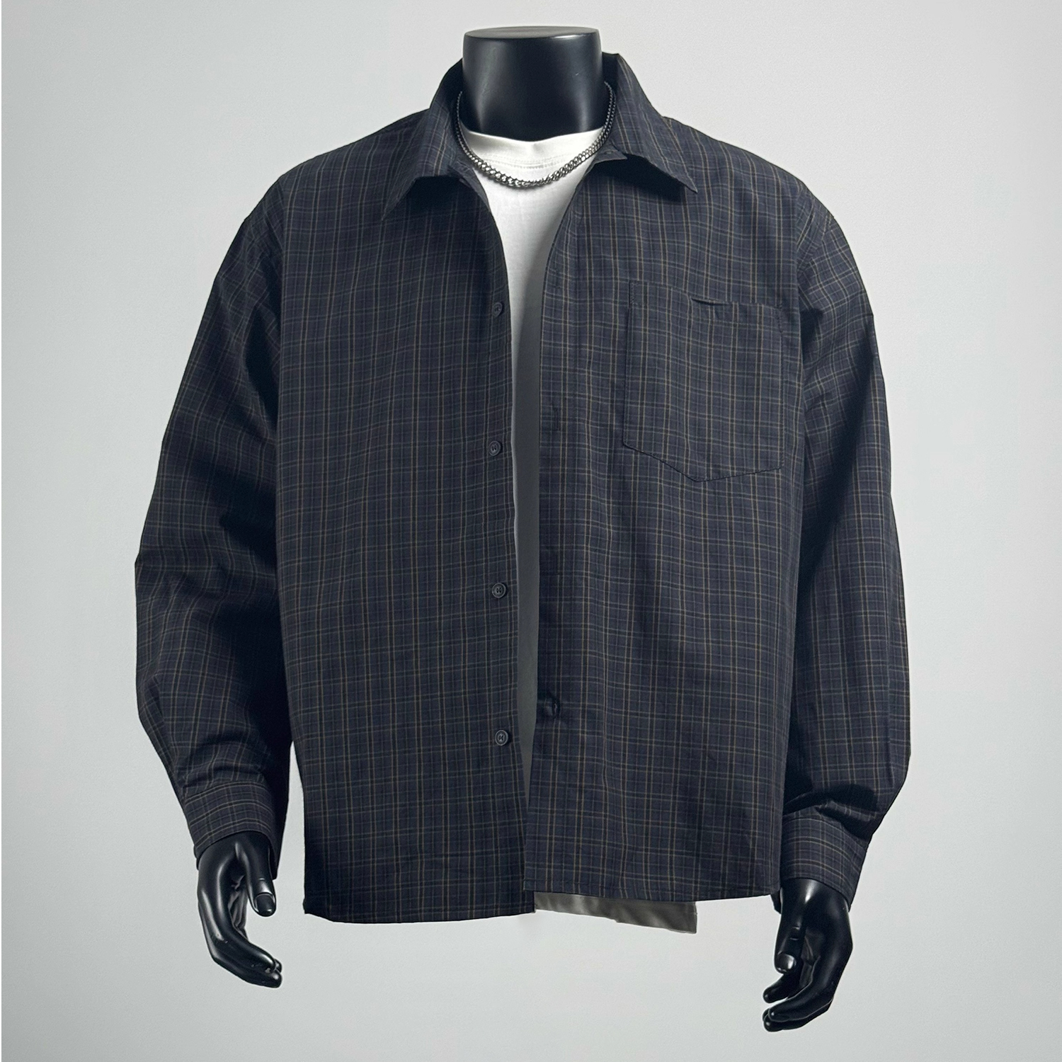 ohmmayby美式简约廓形格子衬衫男长袖翻领秋季外套休闲宽松衬衣