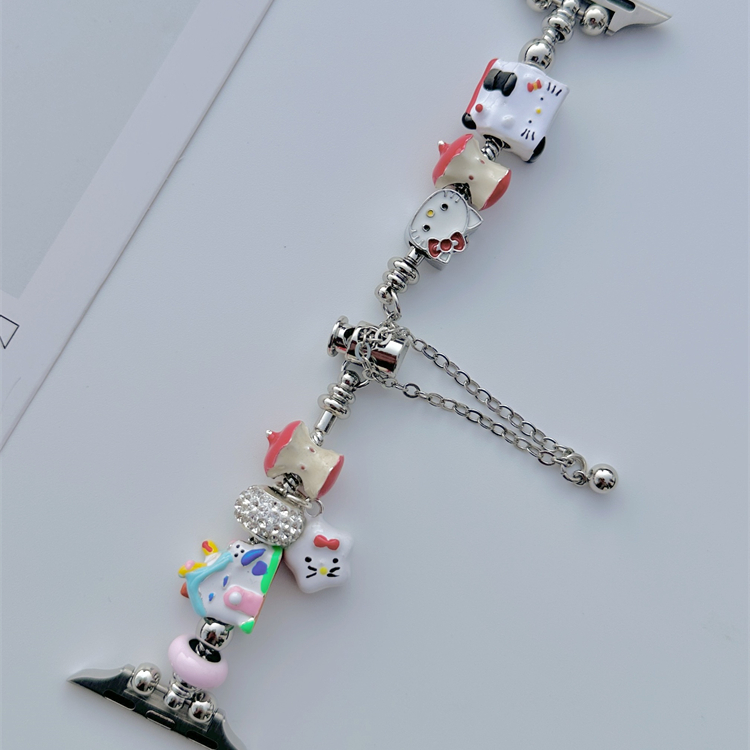 适用苹果华为小米10/9女款iWatch S8可爱串珠链GT5手表fit4/3表带