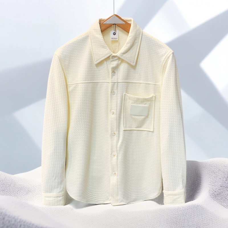 肌理感男装长袖衬衫2025秋装新款潮牌宽松翻领上衣服拼接口袋衬衫