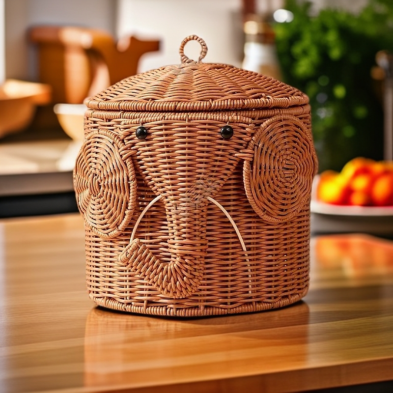 W003小号可爱小象田园仿藤创意客厅家用储物收纳筐收纳篮24*24*21