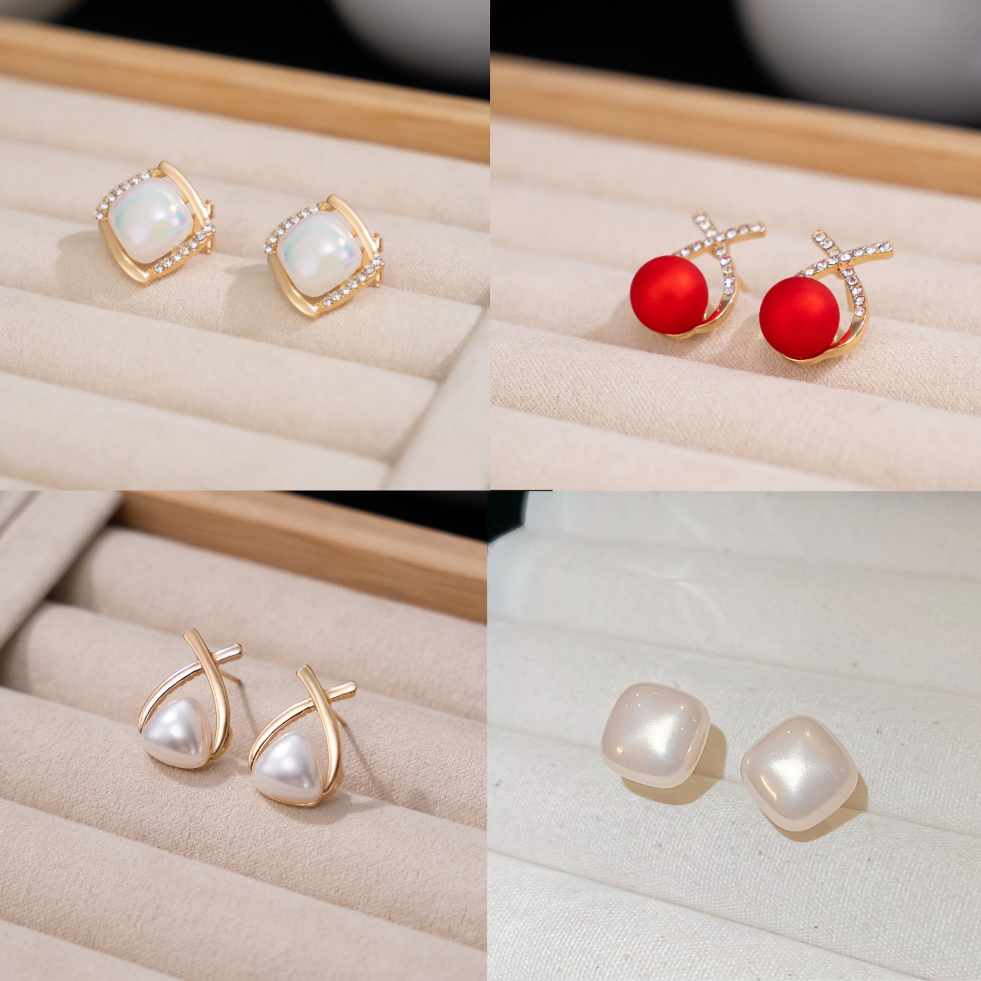 春季款2对组合装合金珍珠耳钉百搭小众时尚气质轻奢新款高级耳环