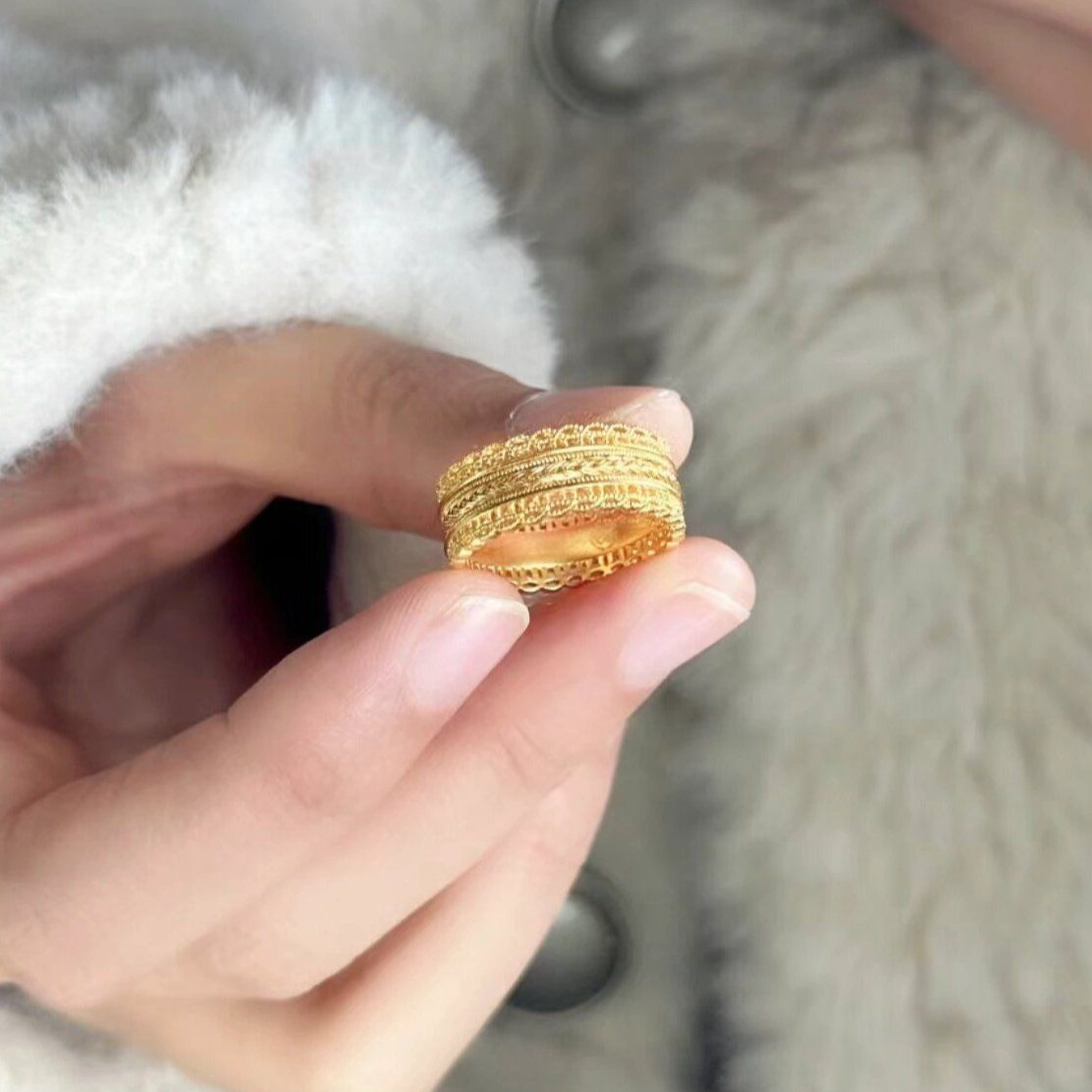铜合金戒指 腰缠万贯戒指传承新款小众黄金色设计时尚古法指环