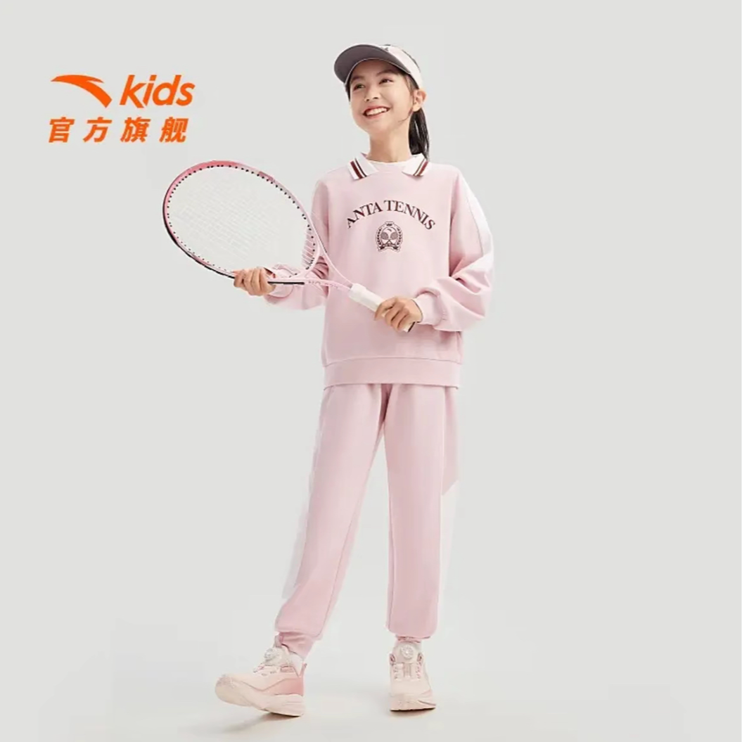 安踏儿童运动套装女童舒适百搭两件套卫衣春秋新款裤/A62517711