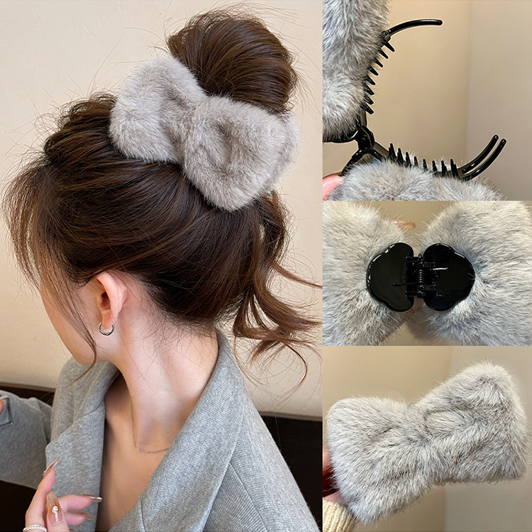 毛绒蝴蝶结丸子头抓夹女后脑勺高级感神器2025新款盘发夹子发饰