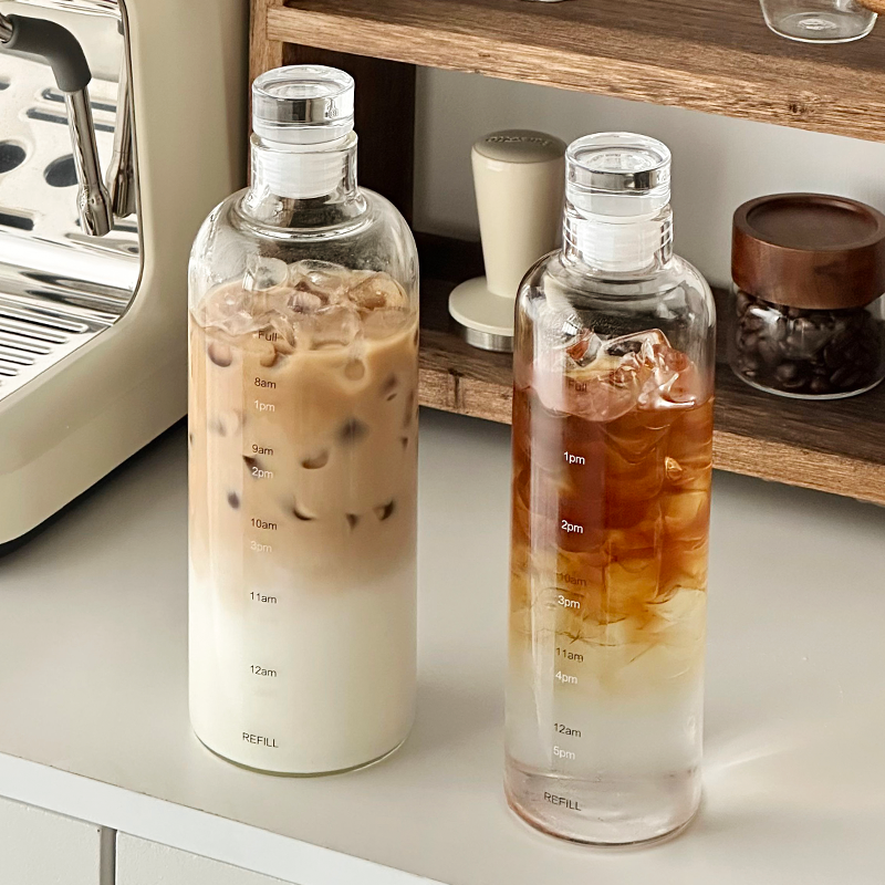 大容量高硼硅耐高温玻璃杯子便携外带密封随行咖啡杯刻度杯高颜值