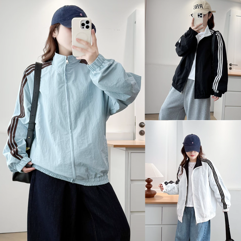 大码女装秋季新款宽松洋气短外套立领夹克户外运动时尚上衣105
