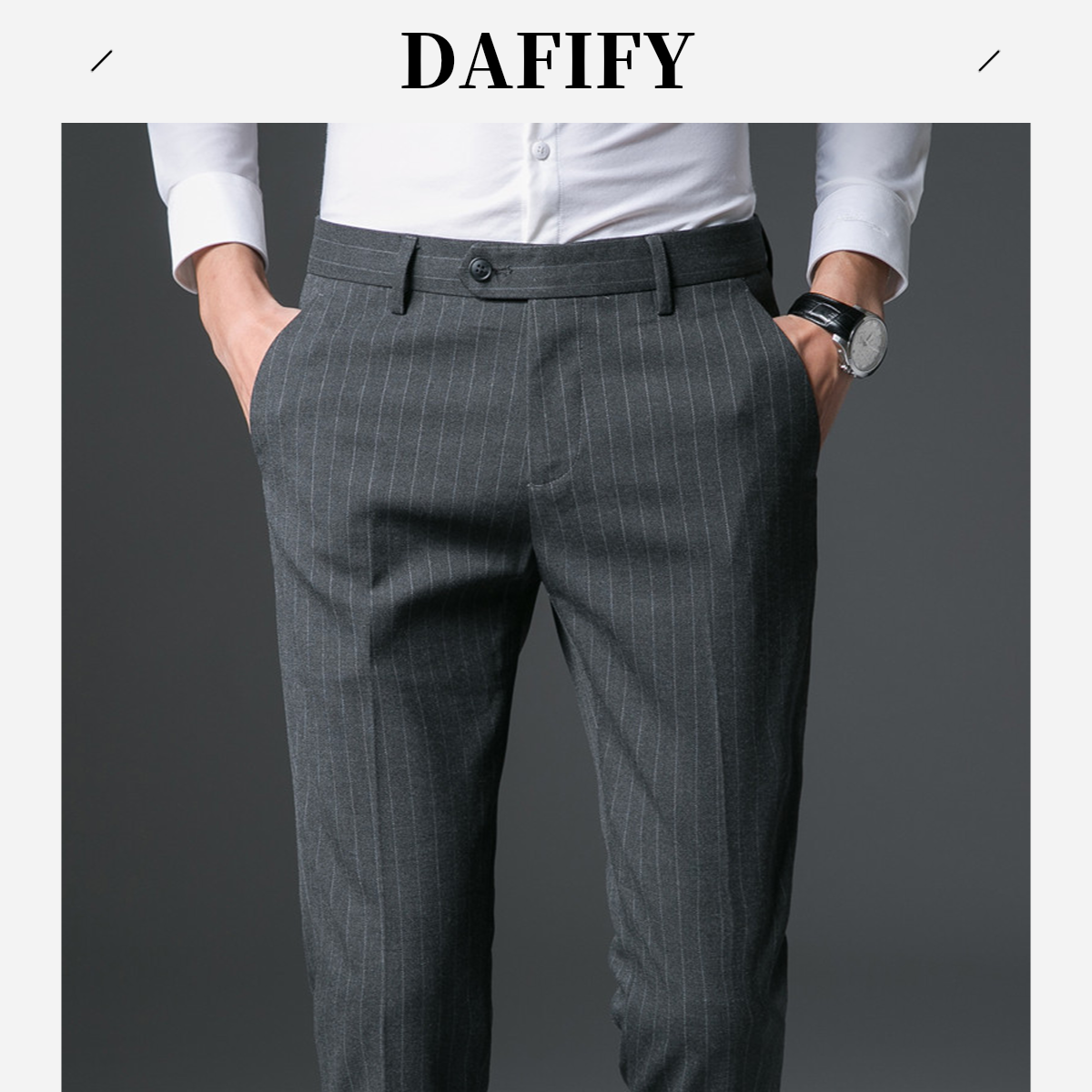 DAFIFY冬季加绒男西裤条纹九分西裤工男男士春秋潮牌男士西裤