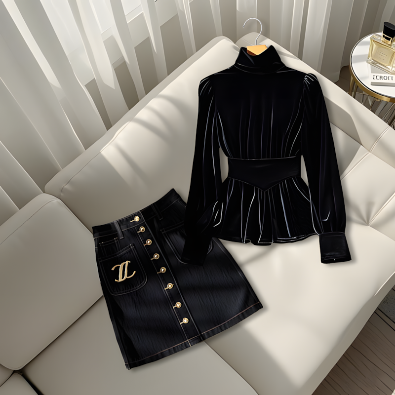 时尚衬衫收腰早秋新款韩系轻奢感套装黑色超好看百搭小衫上衣气质
